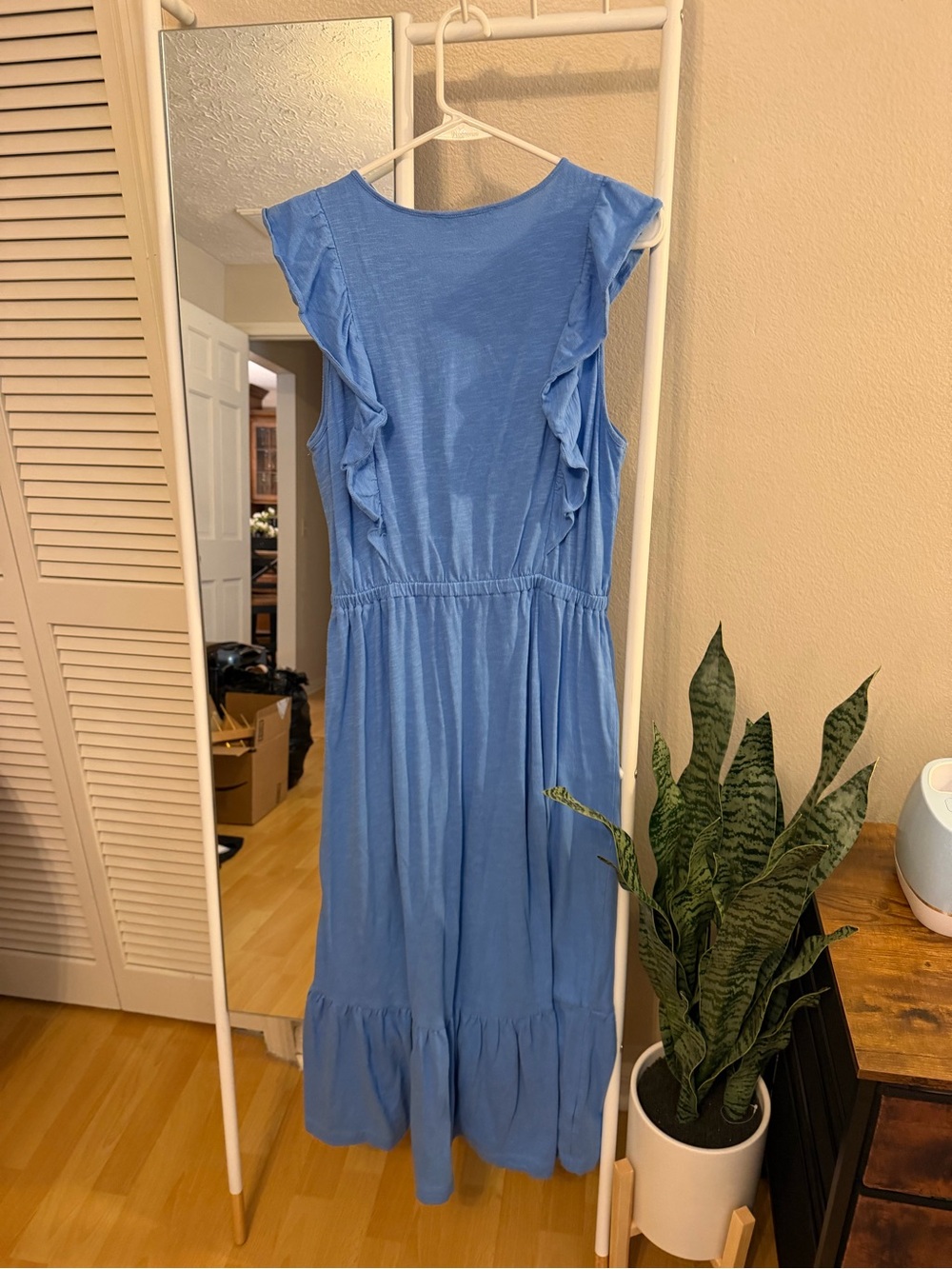 LOFT Blue Ruffle-Trim Maxi Dress - Picture 3 of 3
